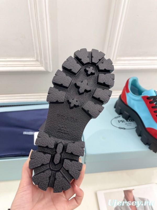 2025 Unisex Prada Blue Red Suede Silk Casual Sneakers KFY00310(F)/KFY00330(M)