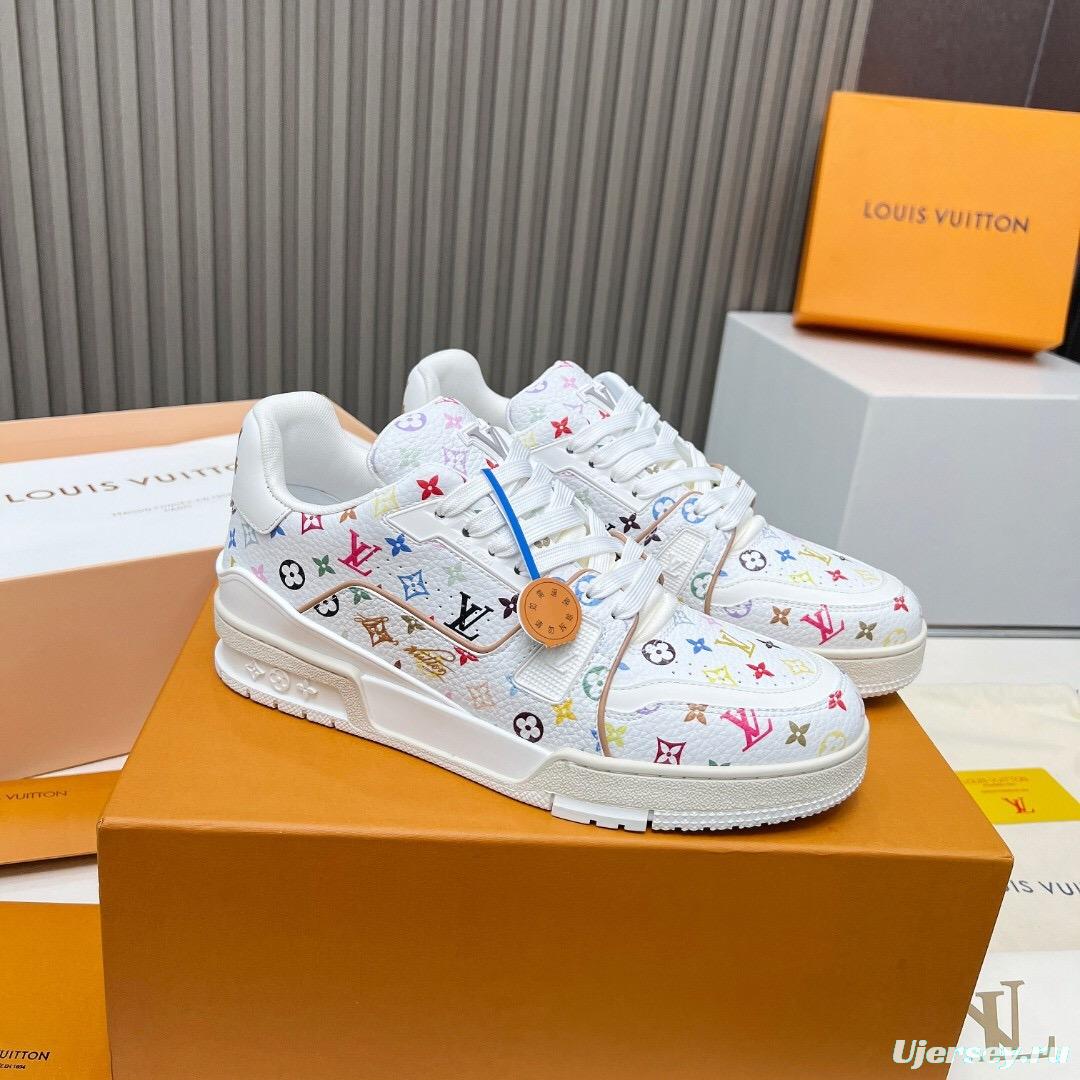 2025 Unisex Louis Vuitton White Multicolor Leather Plimsolls KFY00370