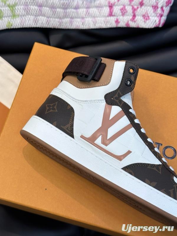 2024 Men Louis Vuitton White Brown Leather High Top Sneakers MJ00420