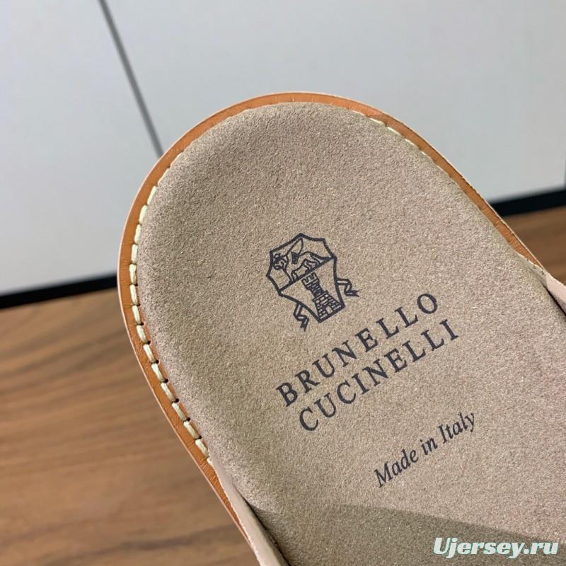 2025 Unisex Brunello Cucinelli Beige Suede Leather Slippers KFY00250