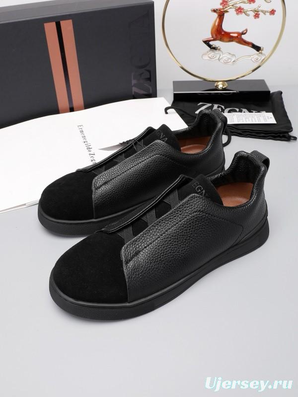 2024 Men Ermenegildo Zegna Black Leather Suede Sneakers MJ00240