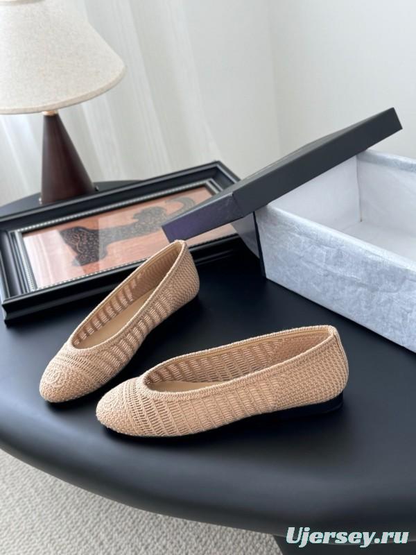 2025 Women Chanel Beige Knit Ballet Flats LY00280