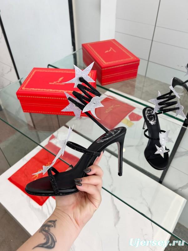 2025 Women RC Black Silk Crystal Star High Heel Sandals LY00340