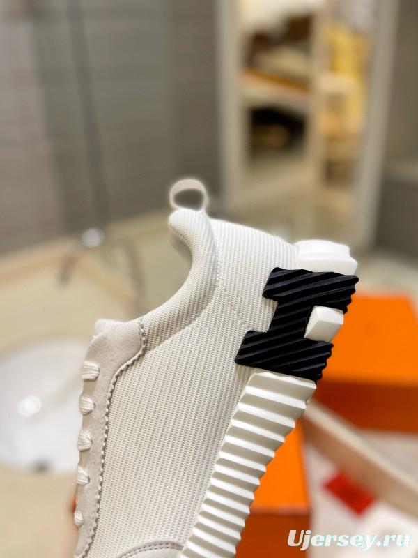 2024 Unisex Hermès White Imported Kipskin Silk Leather Casual Sneakers MJ00320