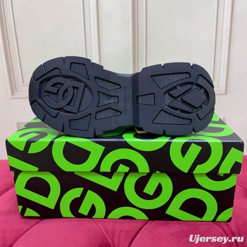 2024 Unisex Dolce & Gabbana Black Beige Wool Leather Sneakers MJ00340