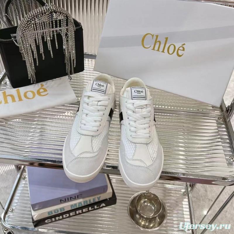 2025 Women Chloé White Mesh Leather Sneakers LY00280