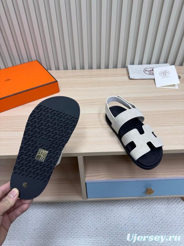 2025 Women Hermès White Leather Slippers