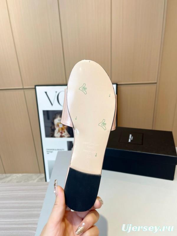 2025 Women Yves Saint Laurent Pink Leather Slippers LY00180