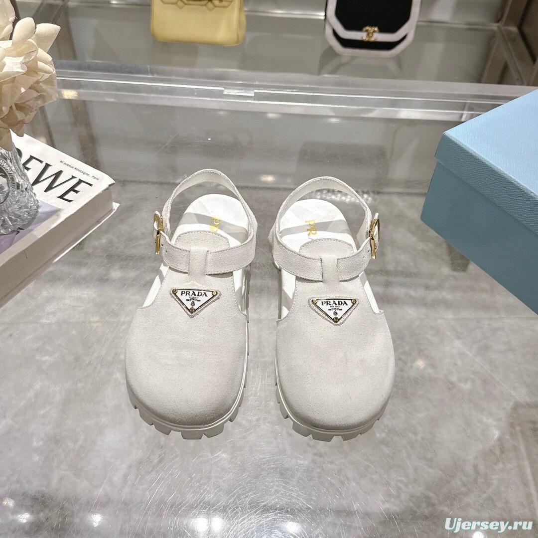 2025 Women Prada White Suede Sandals LY00270