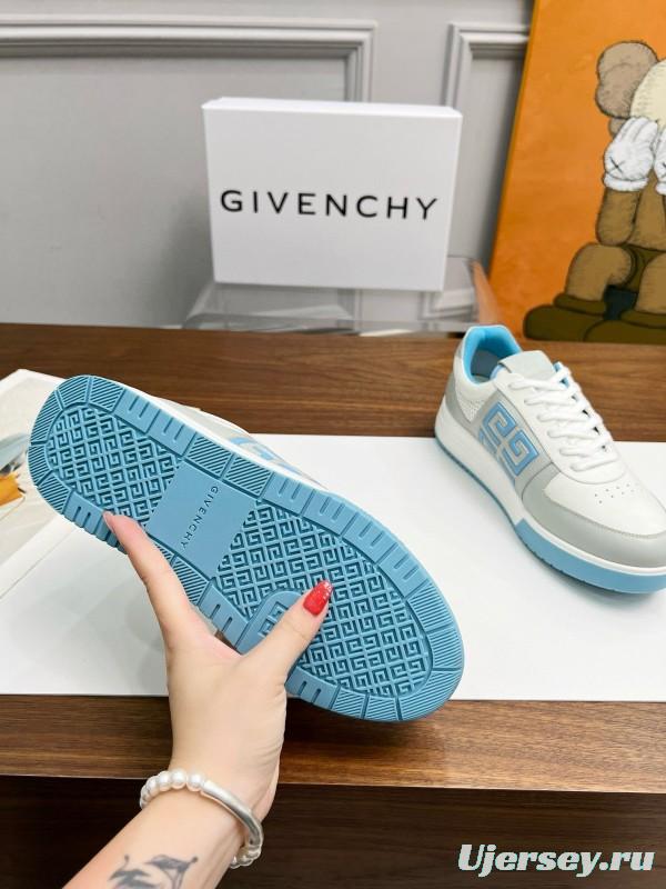 2024 Unisex Givenchy White Light Blue Silk Calf Leather Low Top Sneakers MJ00380