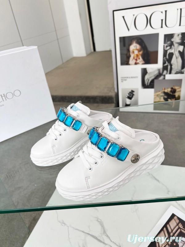 2025 Women Jimmy Choo White Blue Leather Sneakers LY00350