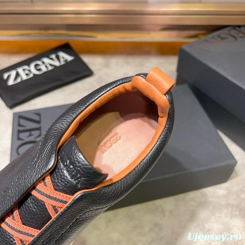 2024 Men Ermenegildo Zegna Black Brown Leather Sneakers MJ00280