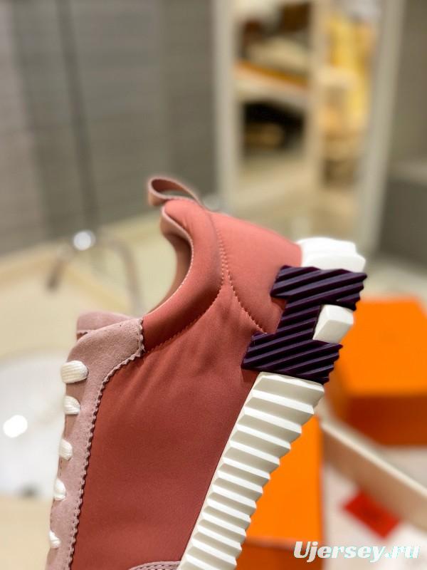 2024 Women Hermès pink beige suede mesh sneakers MJ00320