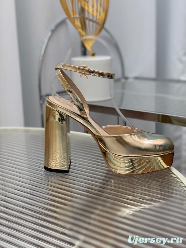 2025 Women Gianvito Rossi Gold Patent Leather Platform Sandals