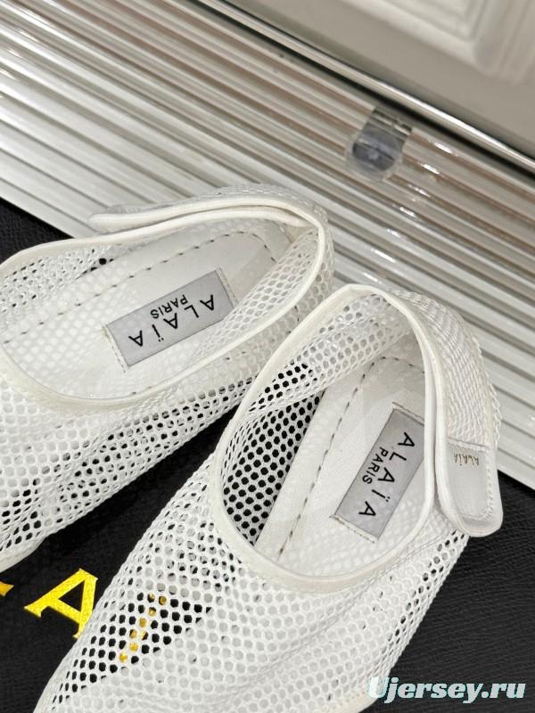 2025 Women ALAIA White Mesh Slippers