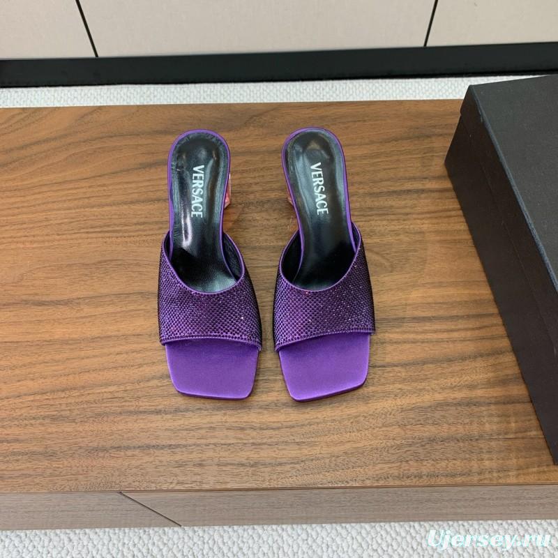 2025 Slippers VERSACE Purple Silk Rhinestone