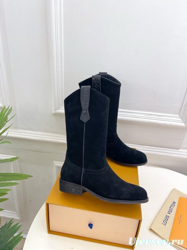 2024 Women Louis Vuitton Black Suede Boots MJ00440
