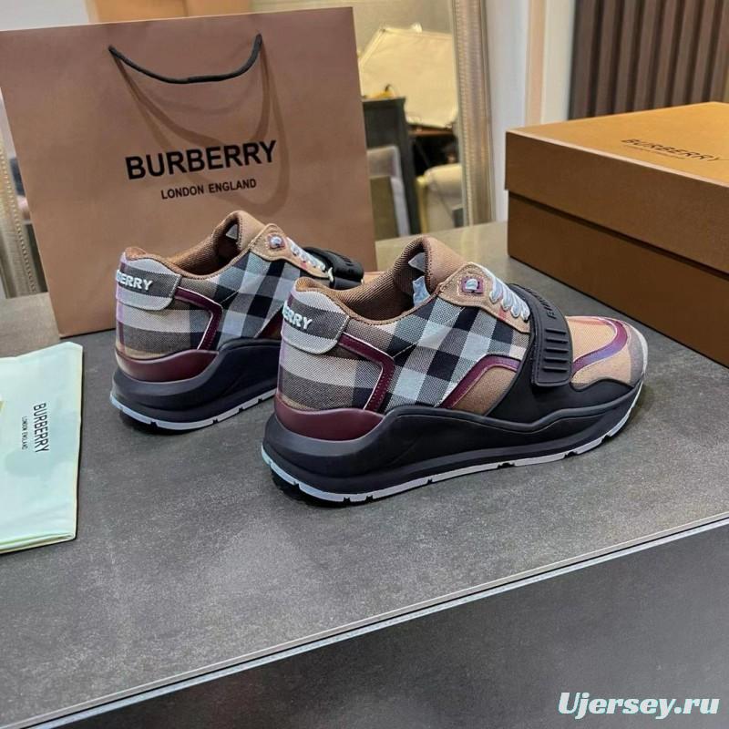 2025 Unisex Burberry Beige Black White Cotton Calfskin Suede Sneakers Vintage Pattern MJ00360(F)