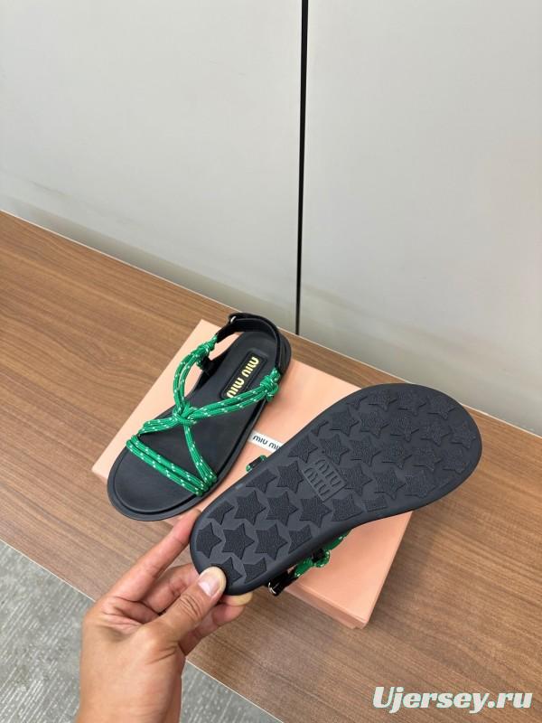 2025 Women Miu Miu Green Leather Sandals