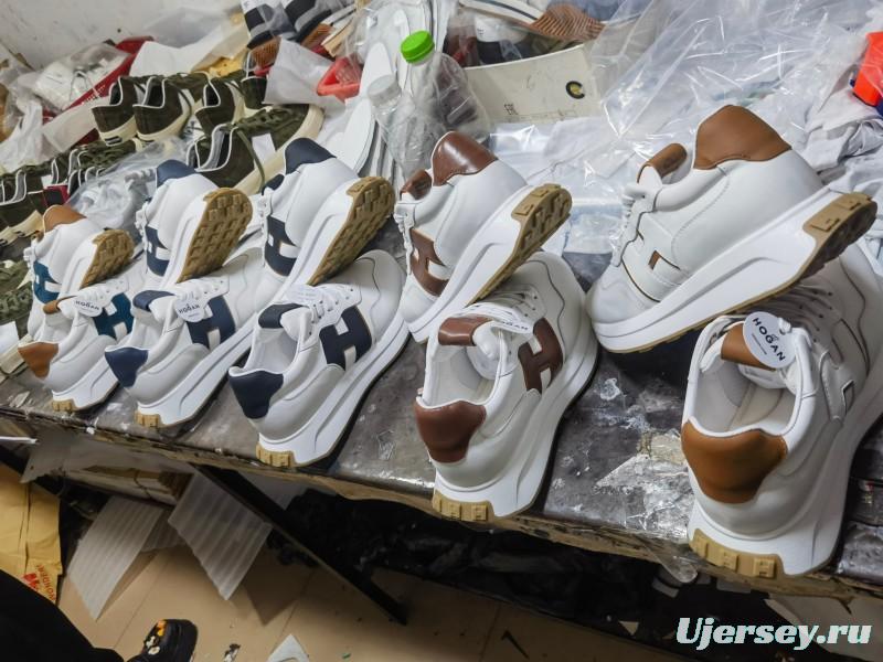 2025 Unisex HOGAN White Blue Brown Leather Sneakers H-STRIPES LY00360(F)/LY00370(M)