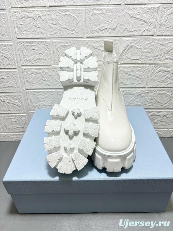 2024 Women Prada White Leather Chelsea Boots MJ00380