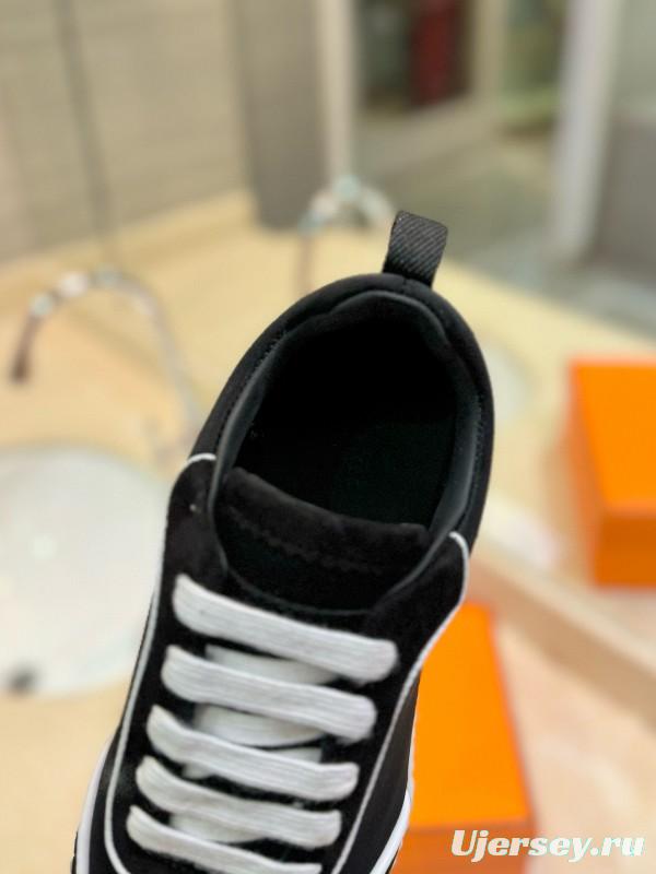 2024 Unisex Hermès Black Imported Silk Calfskin Suede Casual Sneakers MJ00320