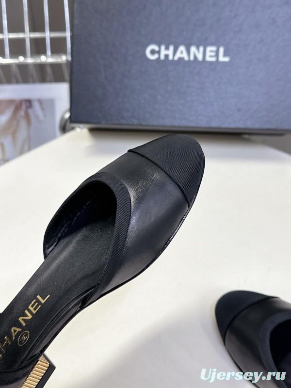 2025 Women Chanel Black Lambskin Sandals KFY00270