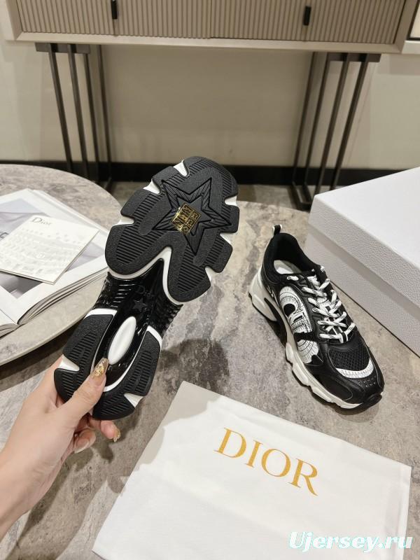 2025 Women Dior Black Leather Mesh Sneakers