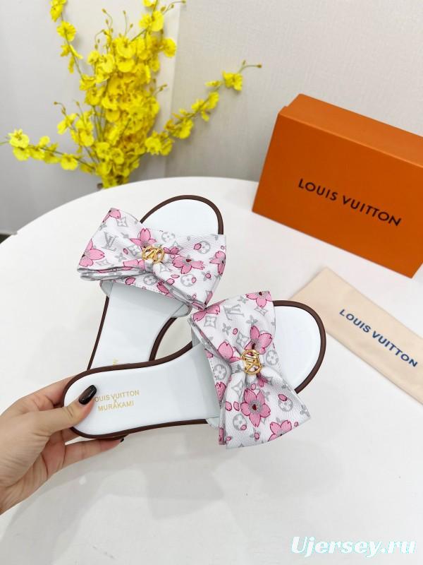 2025 Women Louis Vuitton White Pink Leather Slippers LY00190