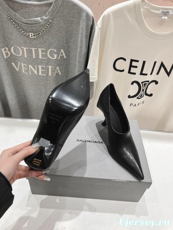 2025 Women Balenciaga Black Leather High Heel Shoes