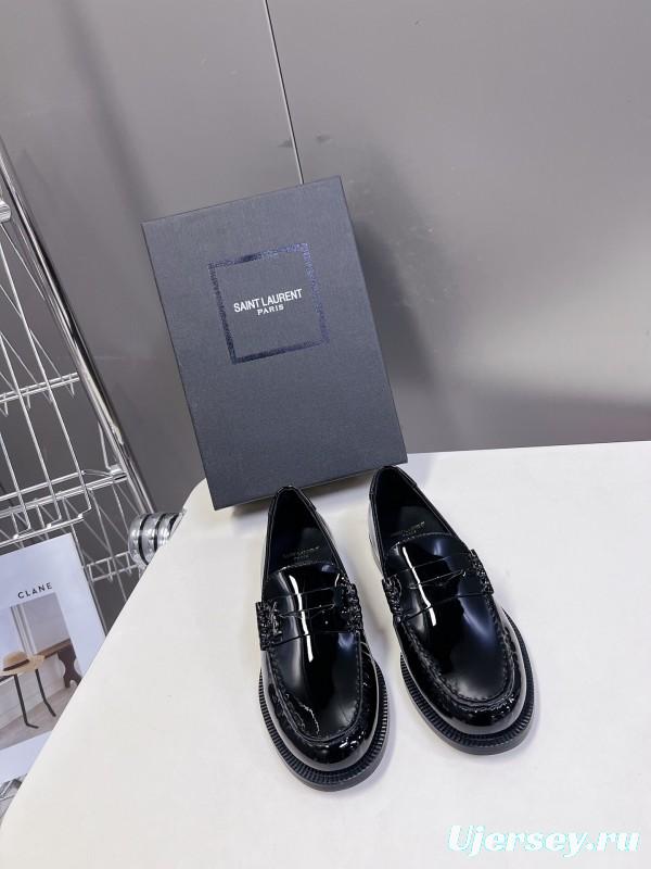 2025 Women Yves Saint Laurent Black Calf Leather Loafers KFY00350