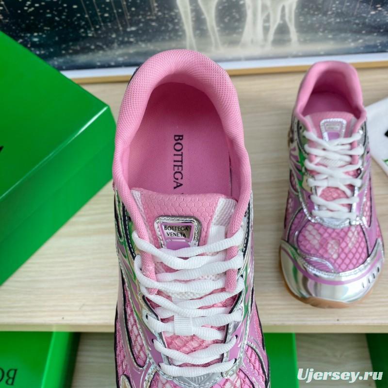 2025 Women BV Pink Silver Mesh Leather Running Sneakers