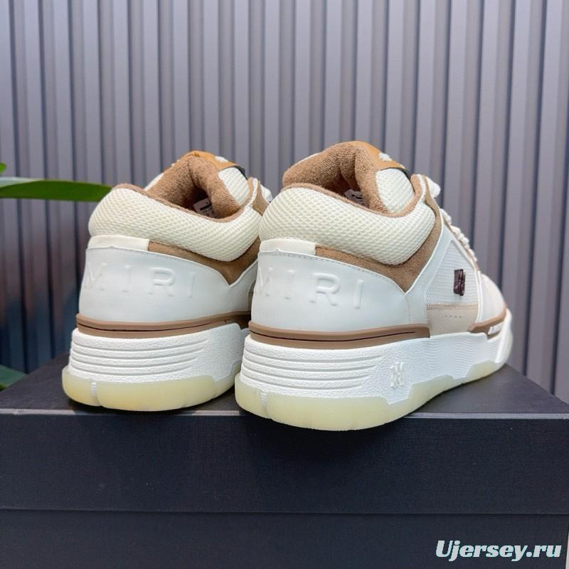 2024 Unisex Amiri White Beige Leather Mesh Sneakers MJ00360