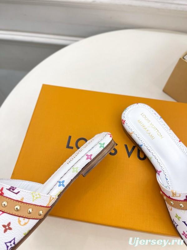 2025 Slippers Louis Vuitton Multicolor Leather Bow MJ00290
