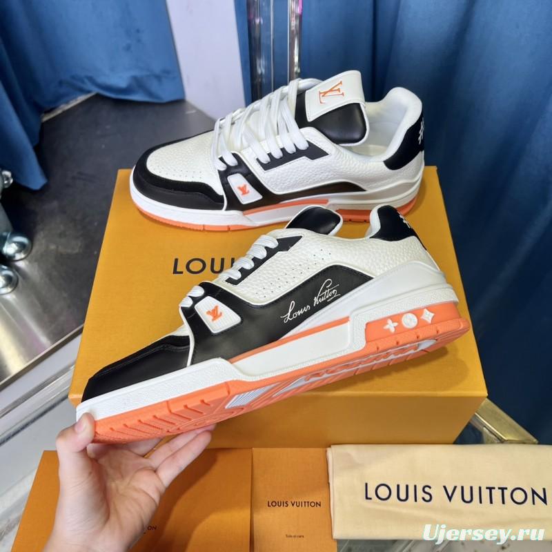 2025 Unisex Louis Vuitton White Black Leather Sneakers