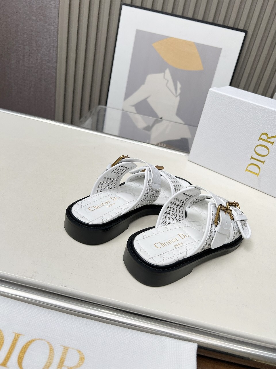2025 Women Dior White Leather Slippers LY00220