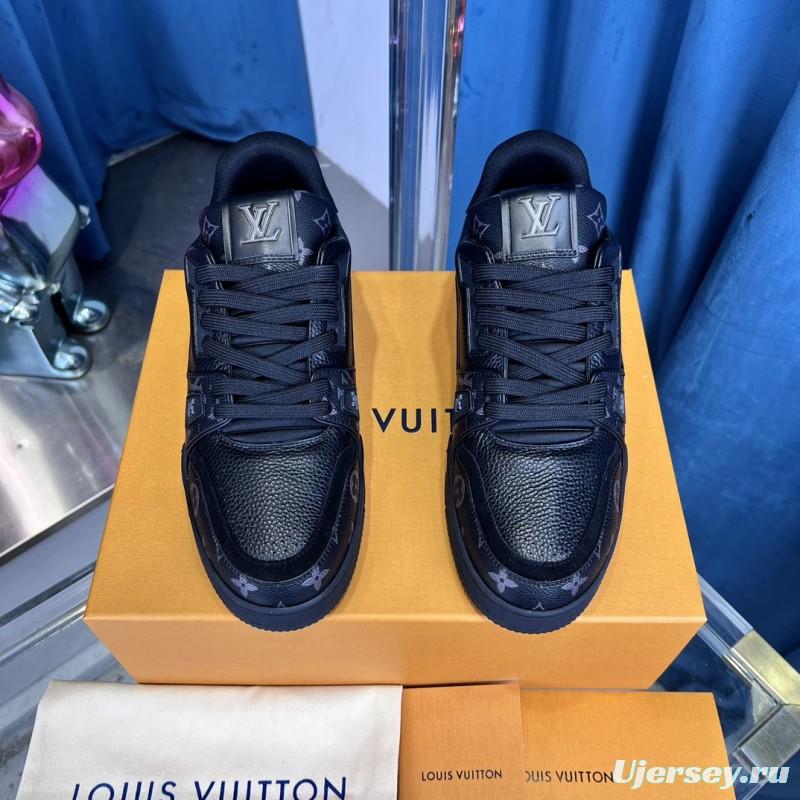 2025 Unisex Louis Vuitton Black Grey Leather Trainer