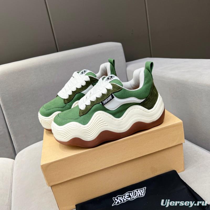 2025 Unisex HEYDAY Green White Canvas Leather Wave Sneakers KFY00260