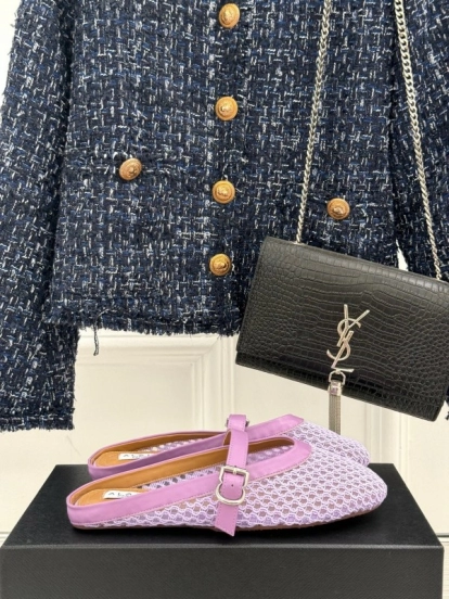 2025 Women Yves Saint Laurent Purple Mesh Leather Slippers