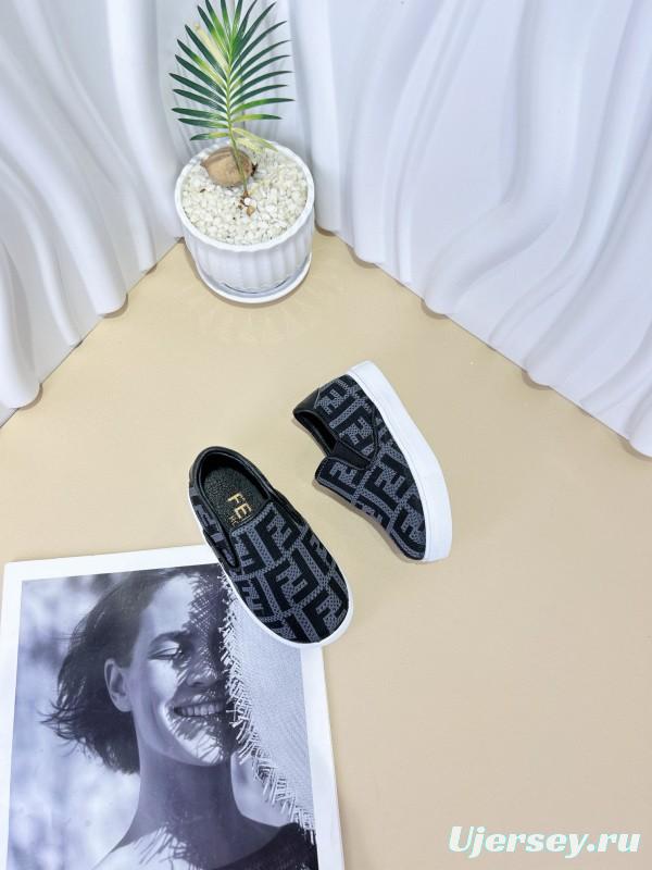 2024 Kids Fendi Black Brown Canvas Slip-On Shoes
