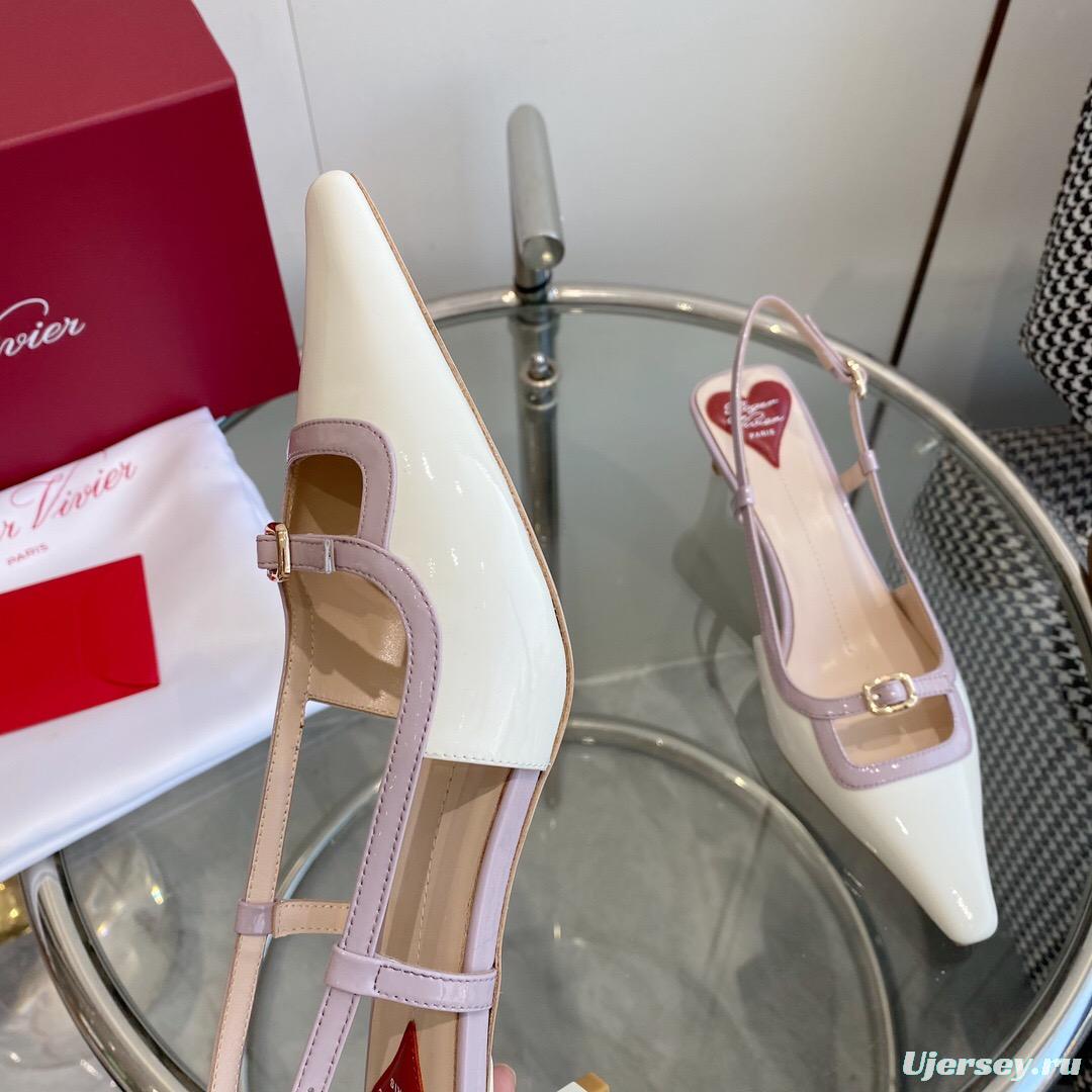 2025 Women Roger Vivier White Pink Leather Patent Leather Slingback KFY00340