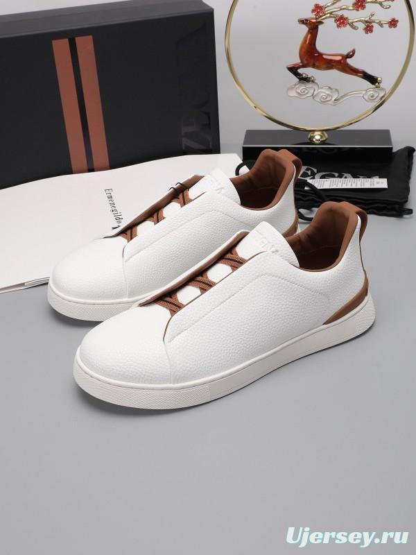 2024 Men Ermenegildo Zegna White Brown Leather Sneakers MJ00240