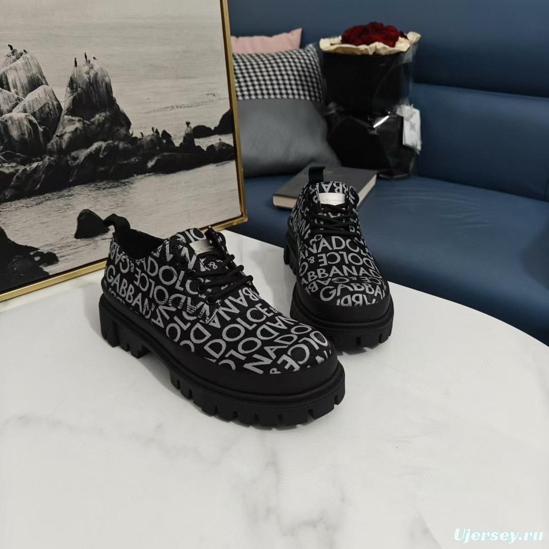 2024 Unisex Dolce & Gabbana Black White Leather Canvas Derby Chunky Shoes MJ00310