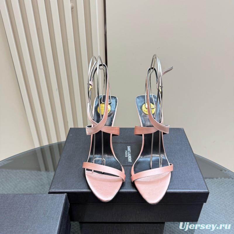 2025 Women Yves Saint Laurent Pink And Olive Silk Wedge Sandals Elegant Design KFY00290(F)