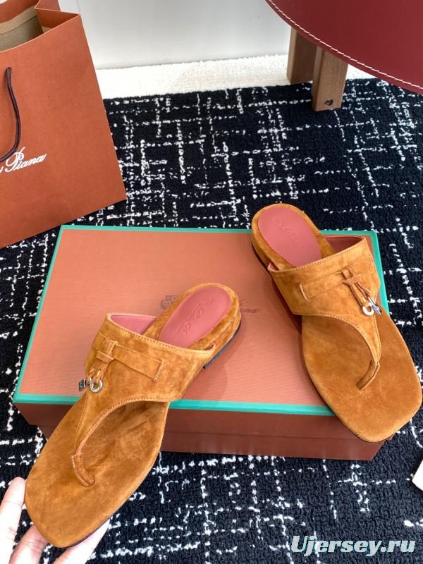 2025 Women Le Parmentier Brown Suede Thong Sandals KFY00280