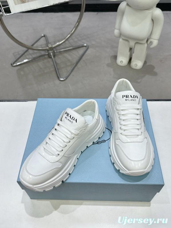 2025 Unisex Prada White Leather Sneakers KFY00310