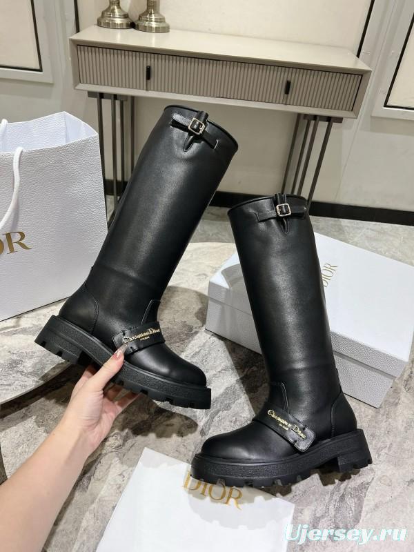 2024 Women Dior Black Leather Boots CJ Serial