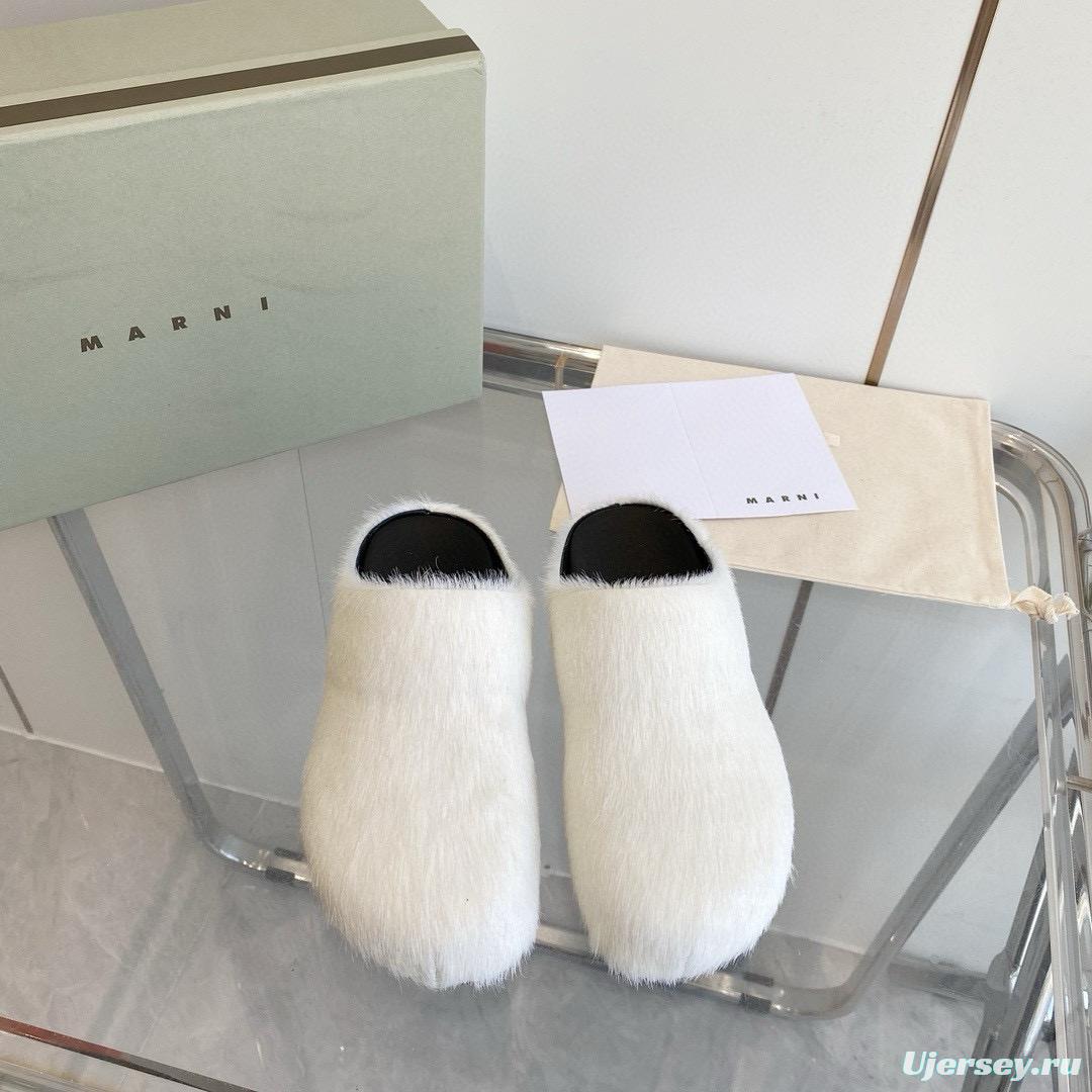 2024 Women Marni White Pony Hair Leather Mules MJ00320