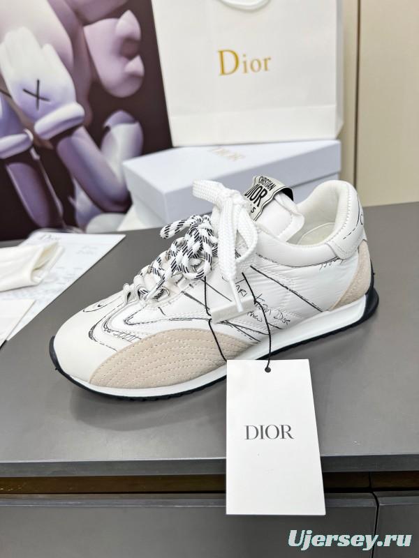 2025 Women Dior White Beige Leather Suede Sneakers KFY00290