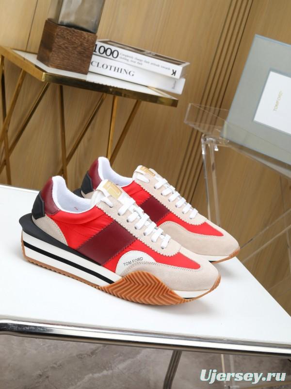 2025 Unisex TOM FORD Red Burgundy White Suede Leather Sneakers LY00360(F)/LY00370(M)
